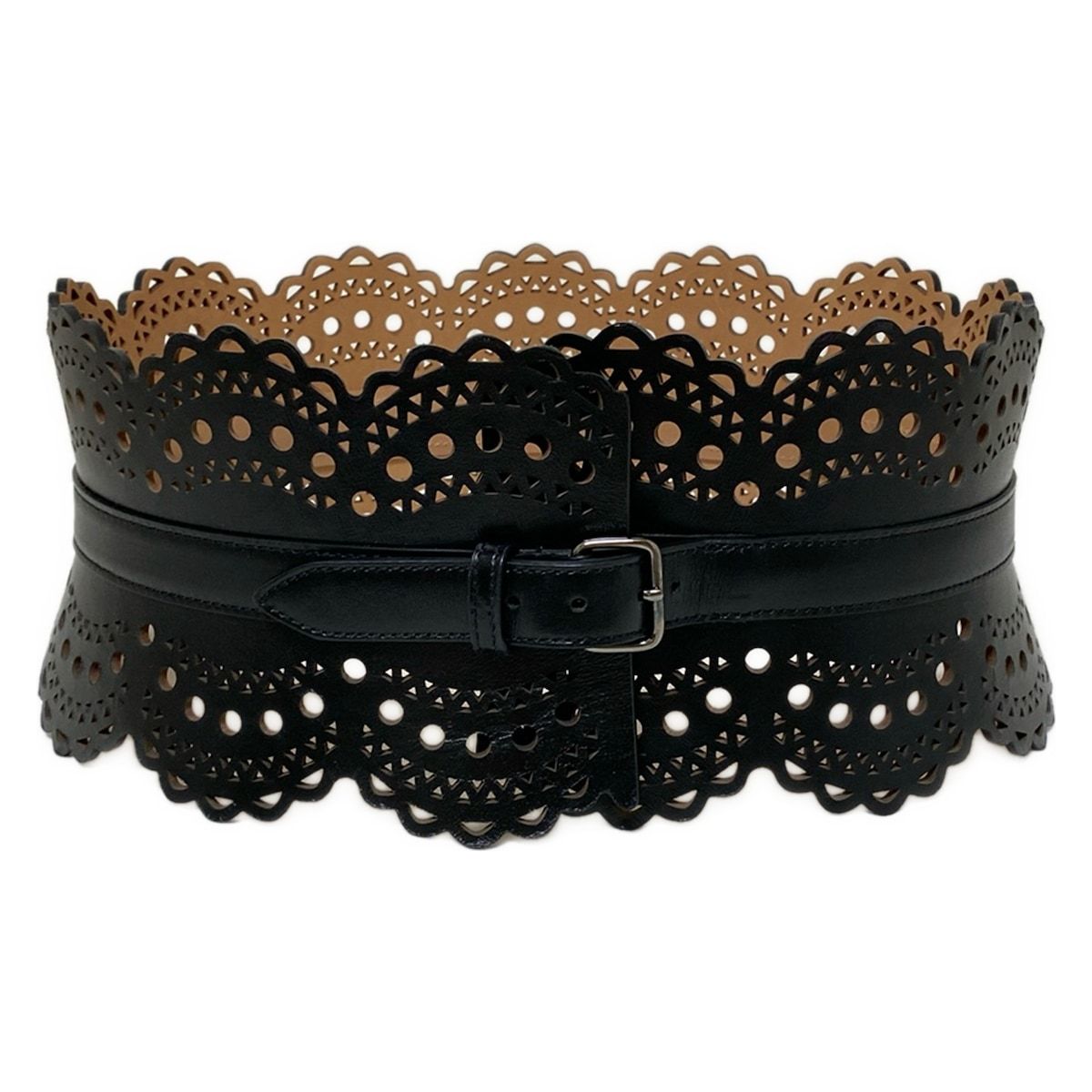 ALAIA(アライア) ベルト 75 - 黒 コルセット/カットワーク/スカラップ