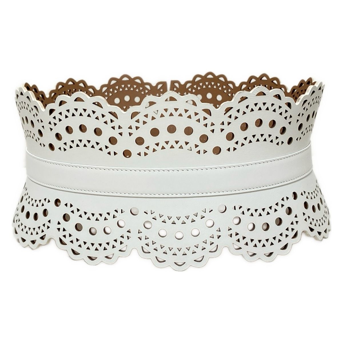 ALAIA(アライア) ベルト 65 - 白 コルセット/カットワーク/スカラップ