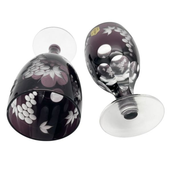  江戸切子 足付きグラス 花切子 ビールグラス ペア 色被せガラス ブドウ カット模様 伝統 ワインレッド S 5 Y 086 砂糖入れ その他 コップ グラス 酒器