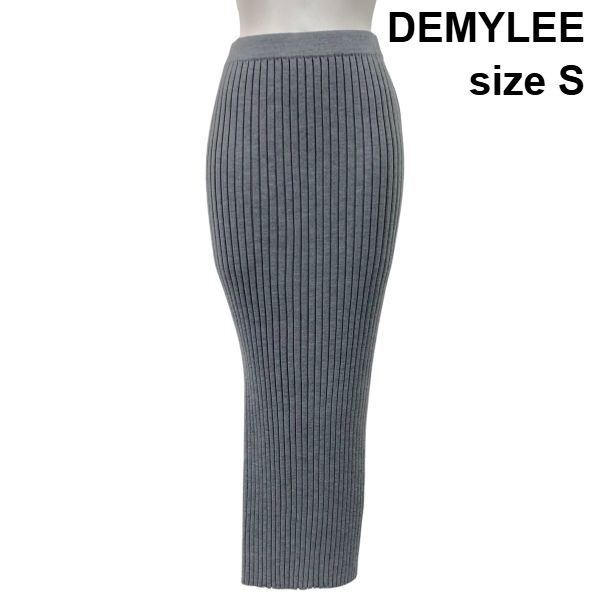 デミリー DEMYLEE リブニットペンシルスカート ロング丈 ニットスカート ライトグレー ウール100％ S 7号 レディース S5Y101