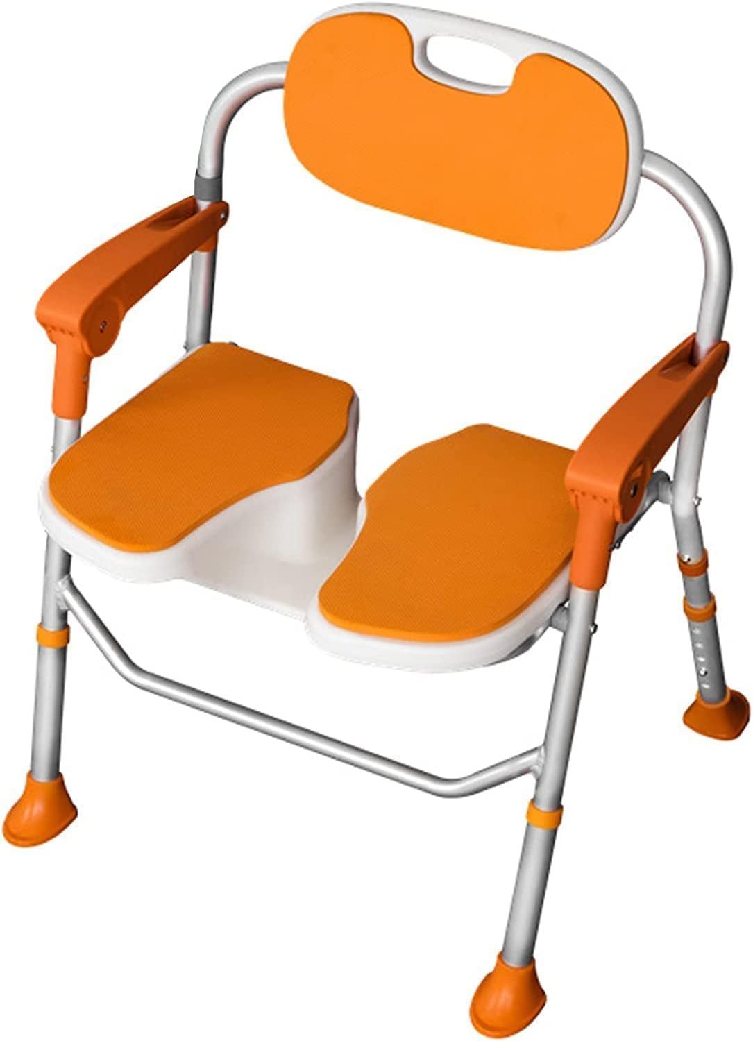 シャワーチェア 介護用品 風呂椅子 アルミ合金滑り止めバスチェア 折りたたみ 介護 風呂 椅子 お風呂介護椅子折りたたみ 入浴椅子 折りたたみコンパクト シャワー用椅子 5段階高さ調整 背もたれ オレンジ色 20 off