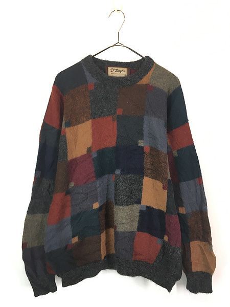 古着 90s- 最高 D'Style マルチ ブロック 総柄 100% アルパカ ニット