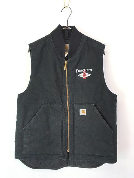 古着 90 s Carhartt ブラック ダック 首リブ パデット ベスト M