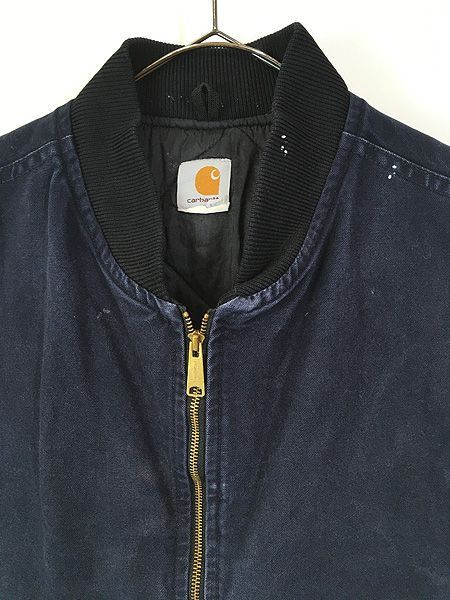 古着 Carhartt ネイビー ダック 首リブ パデット ベスト XL位