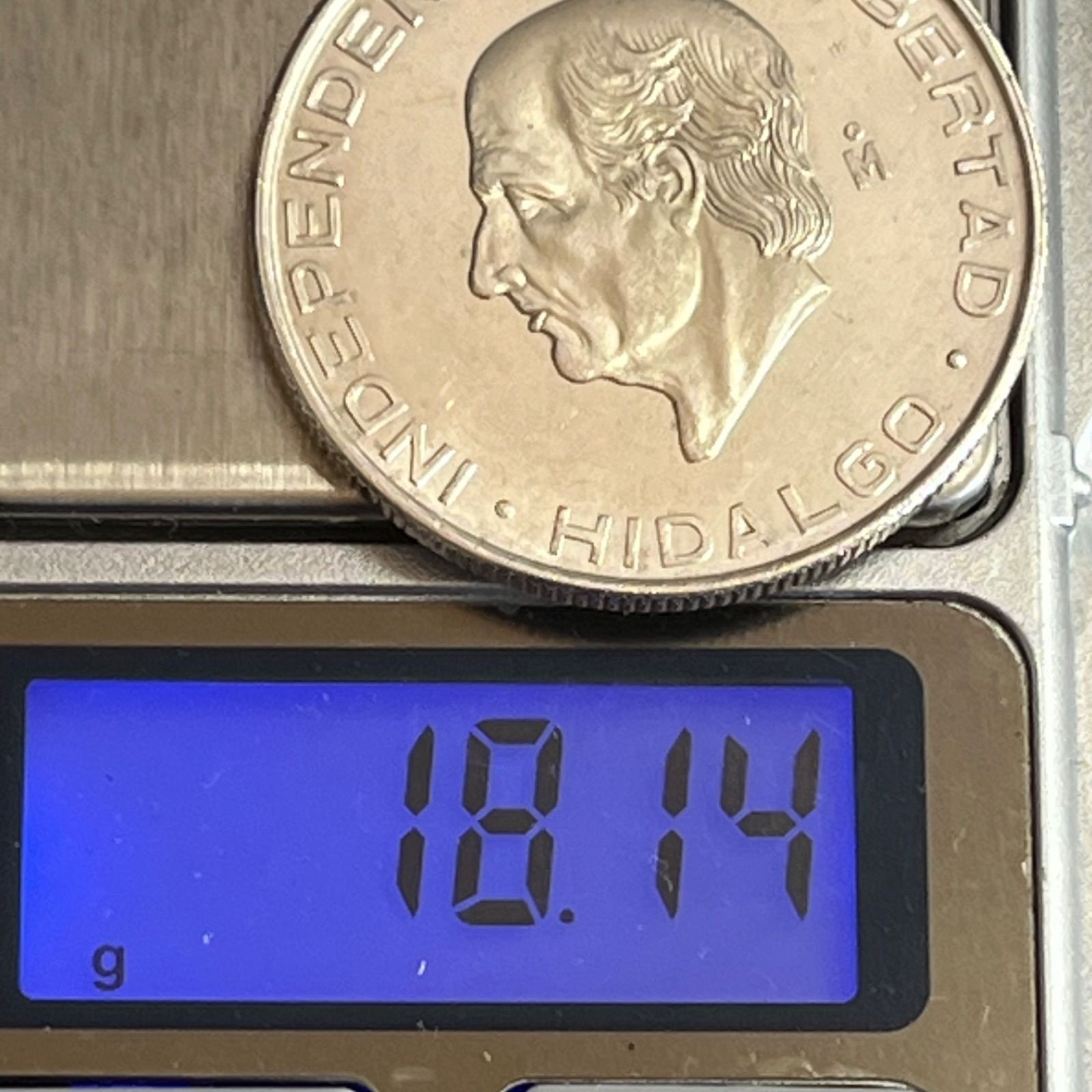 銀貨】1955年 メキシコ 5ペソ銀貨 18.055g／独立の英雄イダルゴ像・高品位