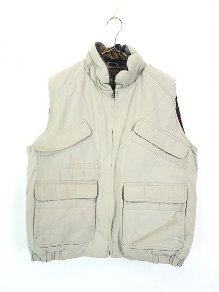古着 90s Eddie Bauer チェック ライナー コットンキャンバス グース ダウン ハンティング ベスト L