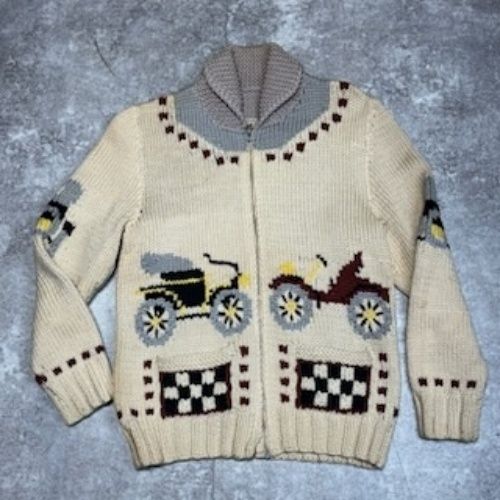 50s 60s ビンテージ バッファロー柄 カウチン ニット セーター 50's 60's カウチンニットセーター FLASHジップ 車柄 car 38程 S