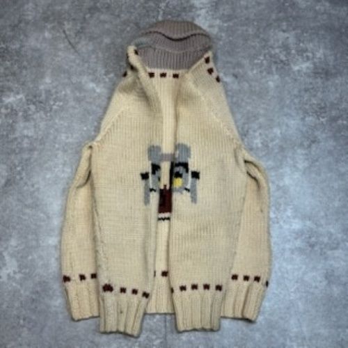 50's 60's カウチンニットセーター FLASHジップ 車柄 car 38程 S