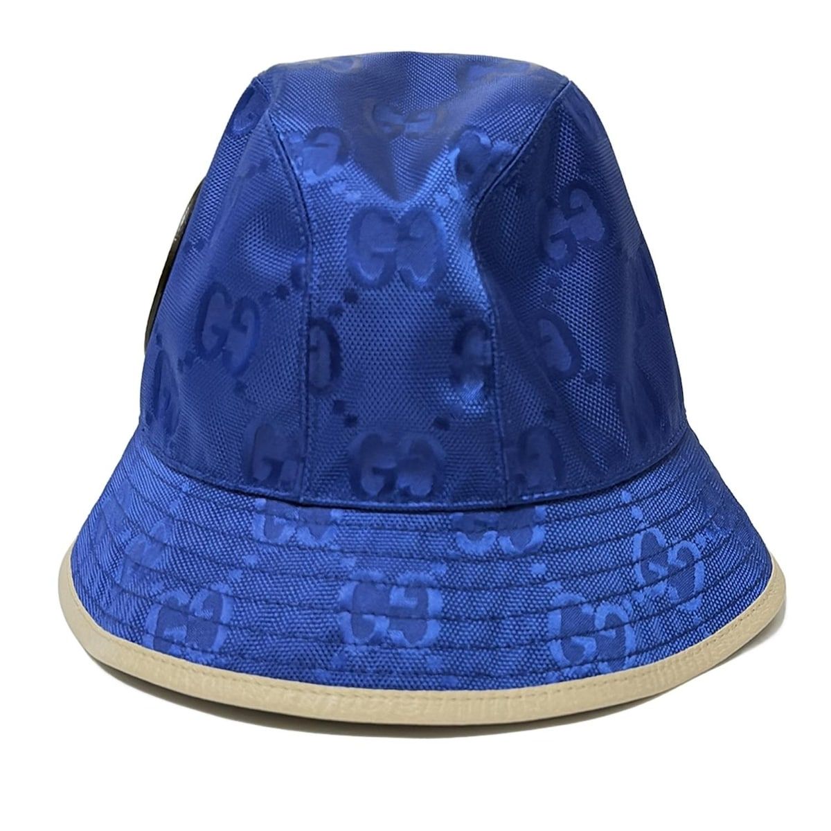 GUCCI(グッチ) ハット 58美品 - ネイビー×アイボリー GG柄 レザー