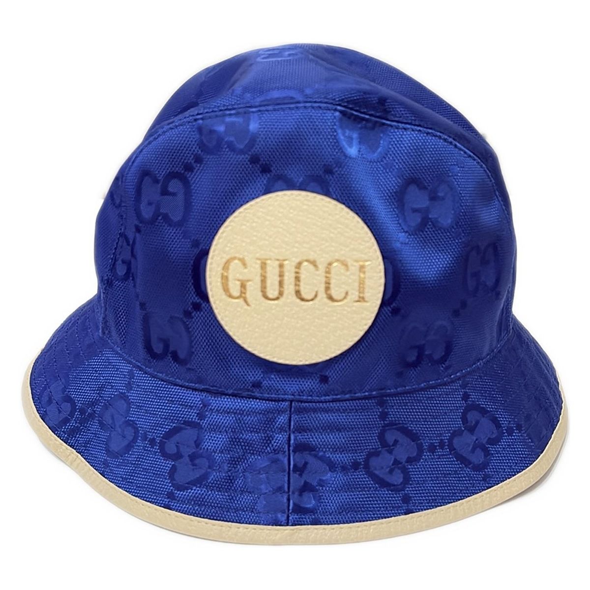 GUCCI(グッチ) ハット 58美品 - ネイビー×アイボリー GG柄 レザー