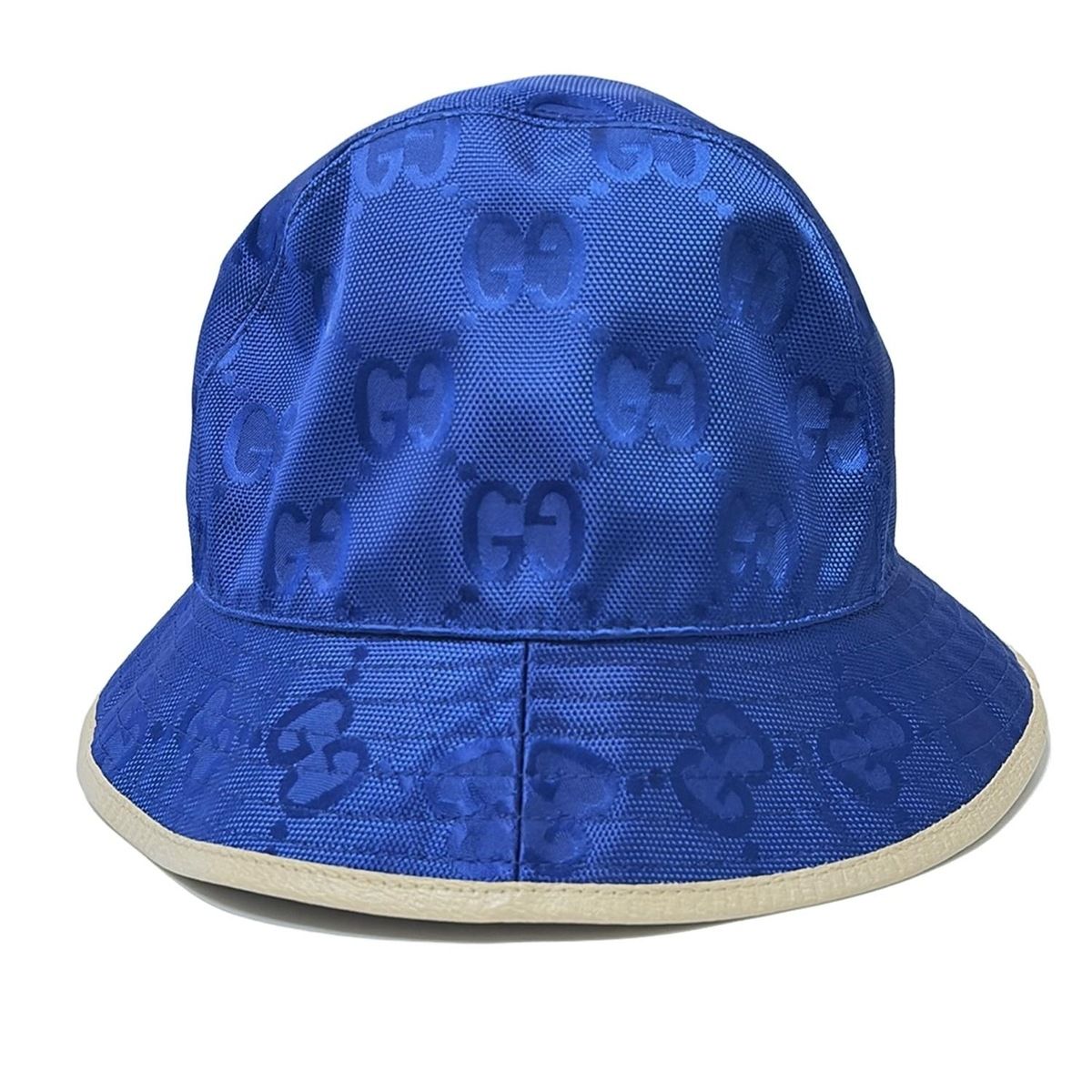 GUCCI(グッチ) ハット 58美品 - ネイビー×アイボリー GG柄 レザー