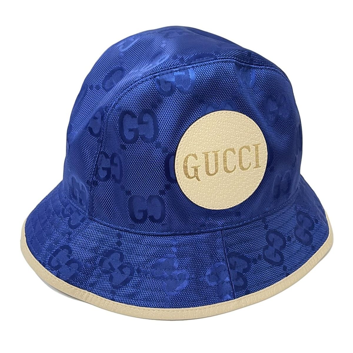 GUCCI(グッチ) ハット 58美品 - ネイビー×アイボリー GG柄 レザー