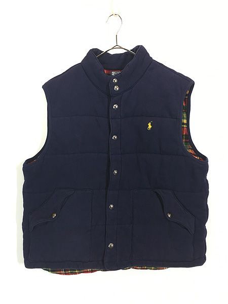 古着 Polo Ralph Lauren ワンポイント ソリッド コットン パデット ベスト 紺 XL