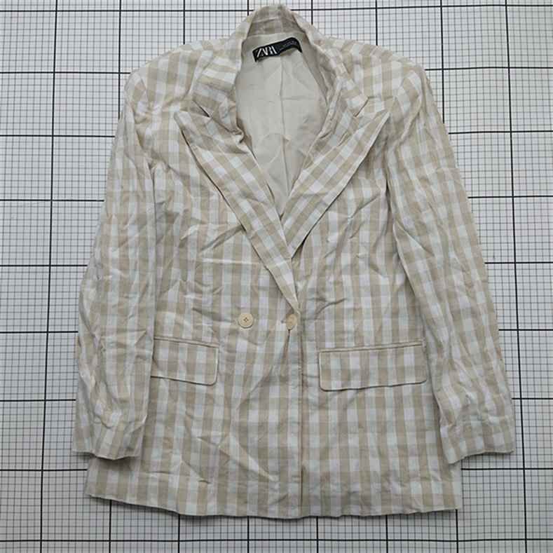 ◇ ⊂ ザラ ZARA チェック柄テーラードジャケット ベージュ系 Sサイズ 
