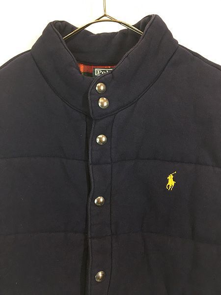 古着 Polo Ralph Lauren ワンポイント ソリッド コットン パデット ベスト 紺 XL