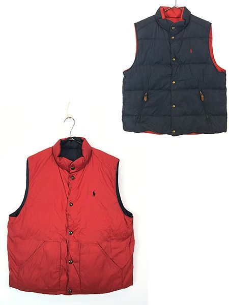 古着 Polo Ralph Lauren ワンポイント リバーシブル 軽量 ダウン ベスト XL