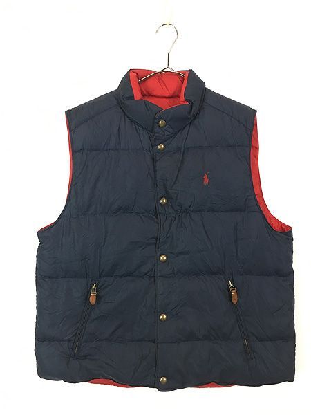 古着 Polo Ralph Lauren ワンポイント リバーシブル 軽量 ダウン ベスト XL