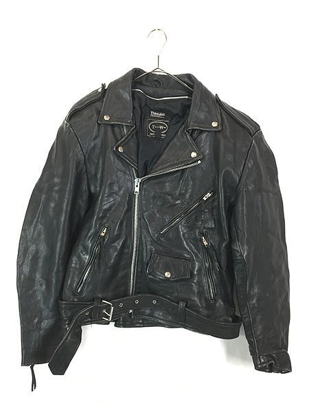 古着 90 s TANNERY WEST ハの字 本革 レザー ダブル ライダース ジャケット パキジャン ライナー完備 M