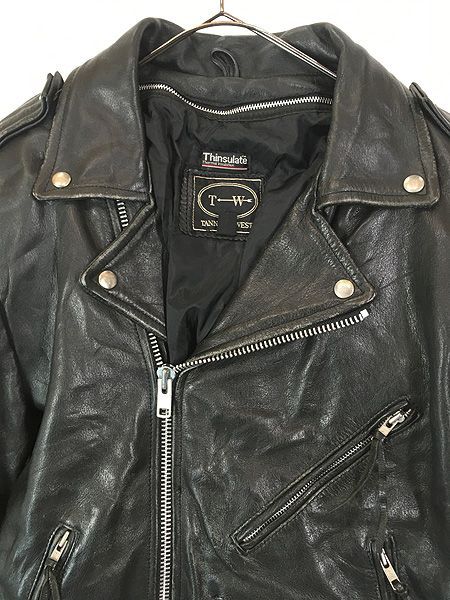 古着 90 s TANNERY WEST ハの字 本革 レザー ダブル ライダース ジャケット パキジャン ライナー完備 M