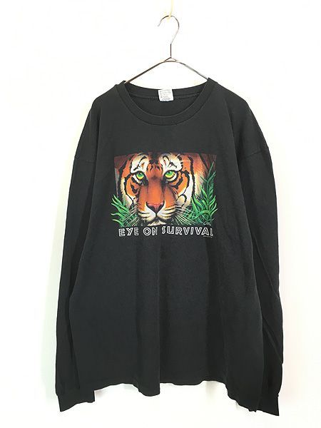古着 90s USA製 Human-i-Tees 「EYE ON SURVIVAL」 トラ タイガー 長袖