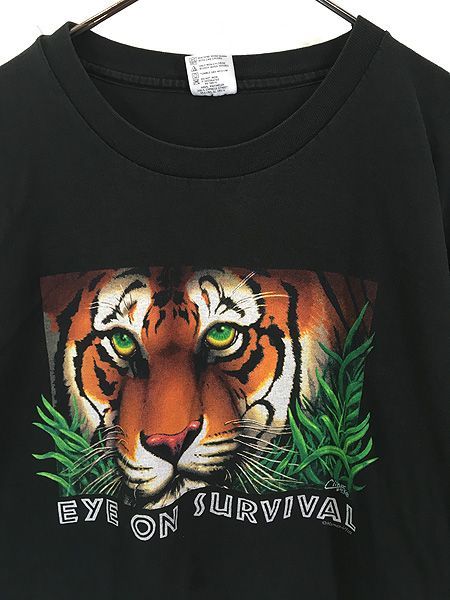 古着 90s USA製 Human-i-Tees 「EYE ON SURVIVAL」 トラ タイガー 長袖