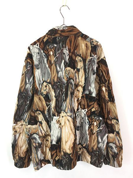 古着 90s Bon Worth 馬 アニマル 総柄 フルジップ フリース ジャケット