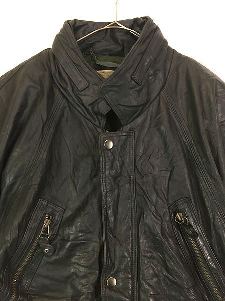 古着 80 s Levi 2 way パデッド 比翼 本革 ブラック レザー ジャケット コート M