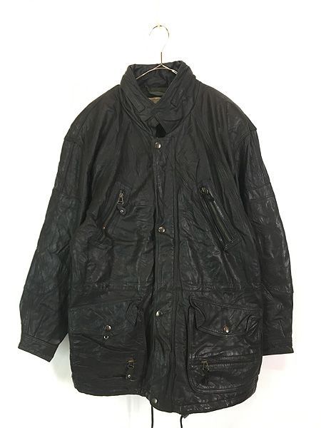 古着 80 s Levi 2 way パデッド 比翼 本革 ブラック レザー ジャケット コート M