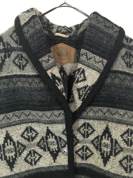 古着 80 s WoolRich ネイティブ チマヨ 総柄 ショール ウール ブランケット ベスト コンチョボタン L