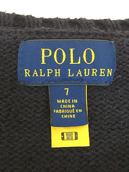  キッズ 古着 POLO Ralph Lauren BEAR ポロベア × MLB York Yankees ヤンキース ニット セーター 7歳位 Ｔシャツ カットソー トップス
