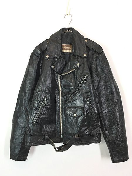 古着 70 s Sears Leather Shop Collection パデッド ハの字 本革 レザー ダブル ライダース ジャケット 46 TALL