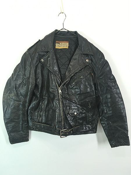 古着 60 s Montgomery Ward ツースター パデッド ハの字 本革 カウハイド レザー ダブル ライダース ジャケット 44 TALL