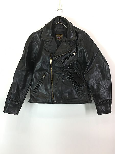 古着 00 s Vanson 変形 Dポケット 本革 カウハイド レザー ダブル ライダース ジャケット 40 ミント!!