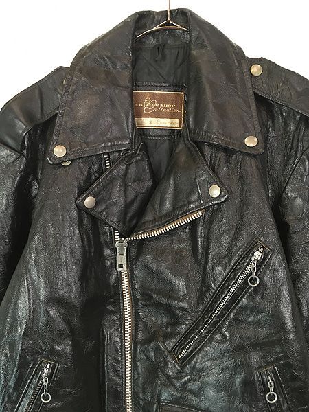 古着 70 s Sears Leather Shop Collection パデッド ハの字 本革 レザー ダブル ライダース ジャケット 46 TALL