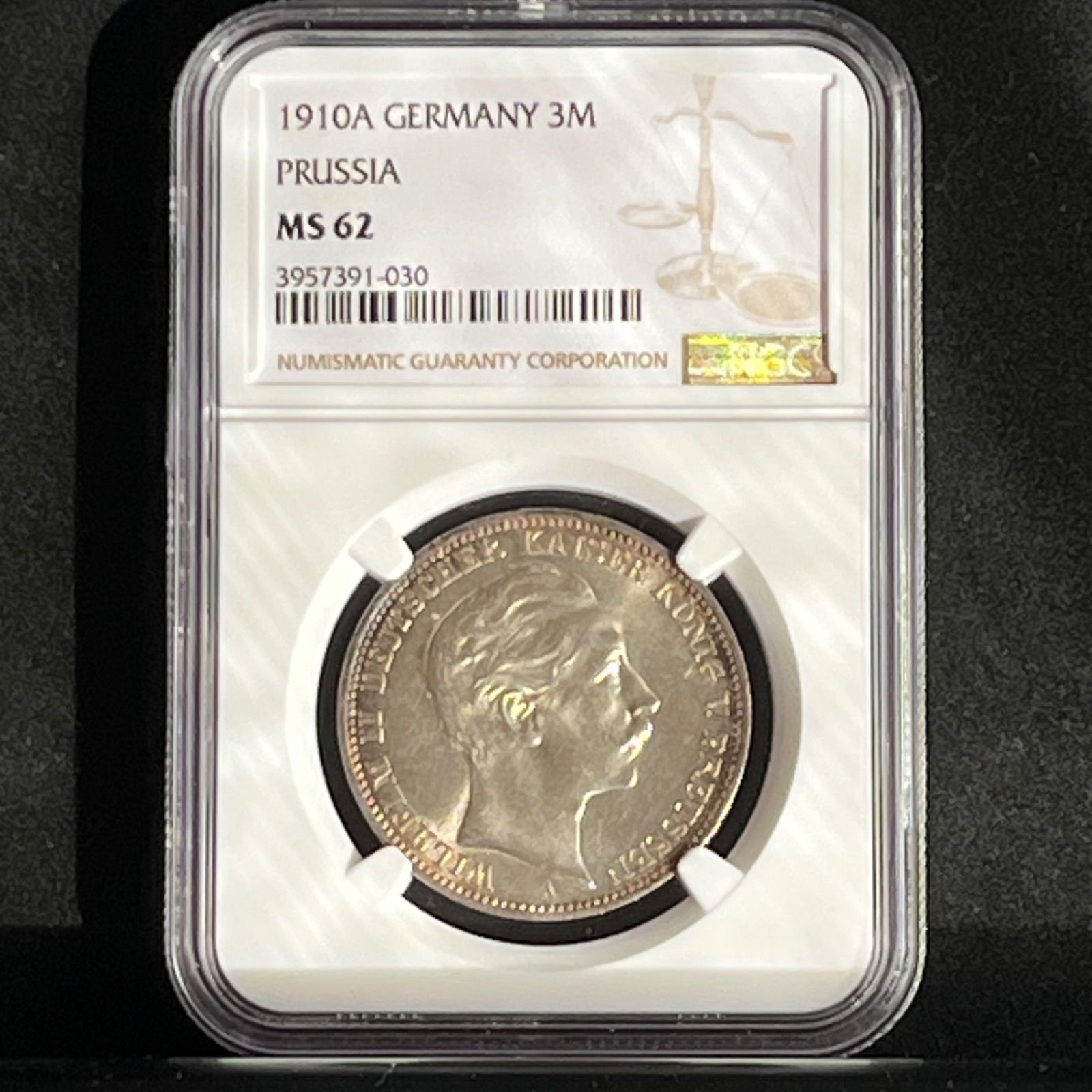 銀貨】1910年 ドイツ帝国 プロイセン 3マルク銀貨 2024 NGC MS62／皇