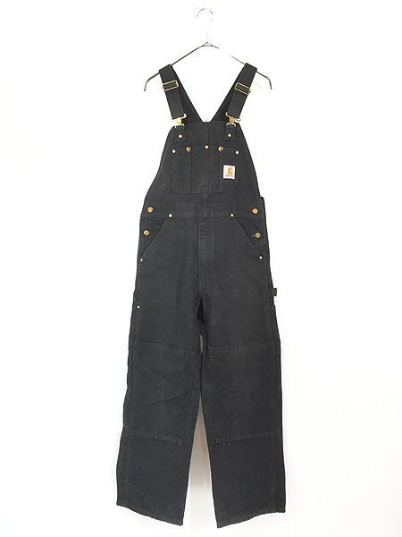 古着 Carhartt ブラック ダック Wニー ワーク オーバーオール W 32 L 29
