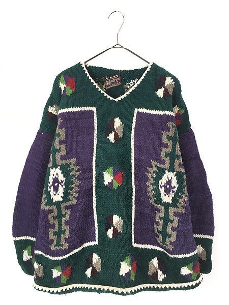 ヴィンテージ 厚手ジップアップウールニット Lサイズ 古着 90s