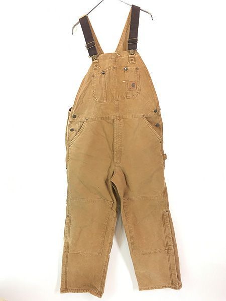 古着 Carhartt 防寒 パデット ブラウン ダック Wニー ワーク オーバーオール W 38 L 29