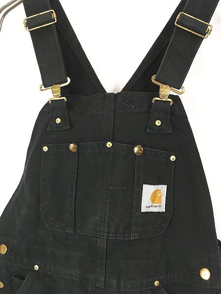 古着 Carhartt ブラック ダック Wニー ワーク オーバーオール W 32 L 29