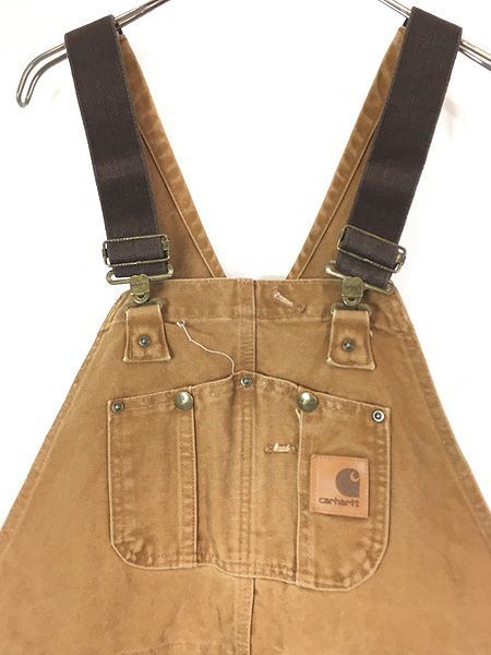古着 Carhartt ブラウン ダック Wニー ワーク オーバーオール W 35 L 30