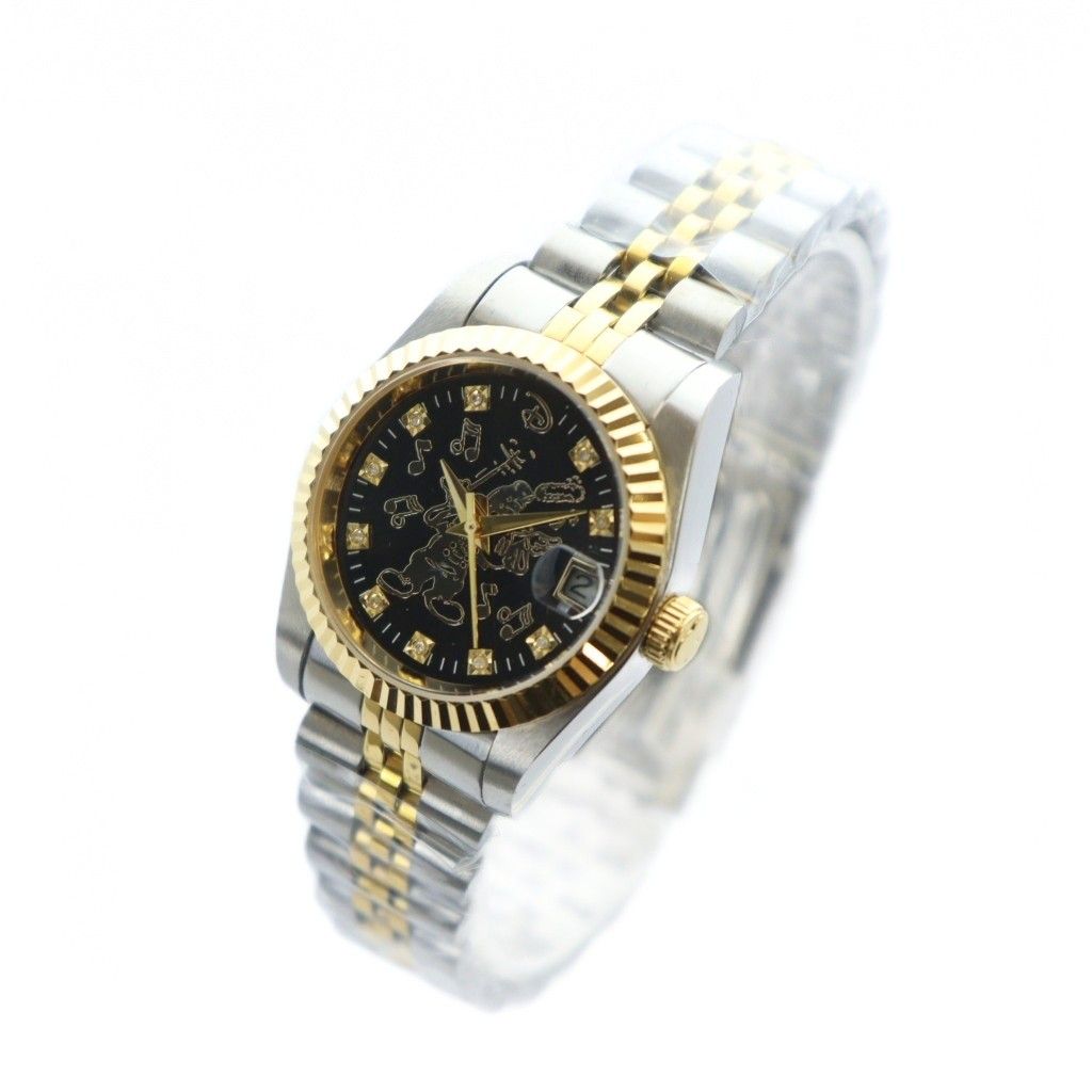 ディズニー Disney PV-2160 腕時計 ウォッチ クォーツ ミッキーマウス 黒文字盤 カレンダー付き デイト ゴールド色 シルバー色 GY 11 MQ