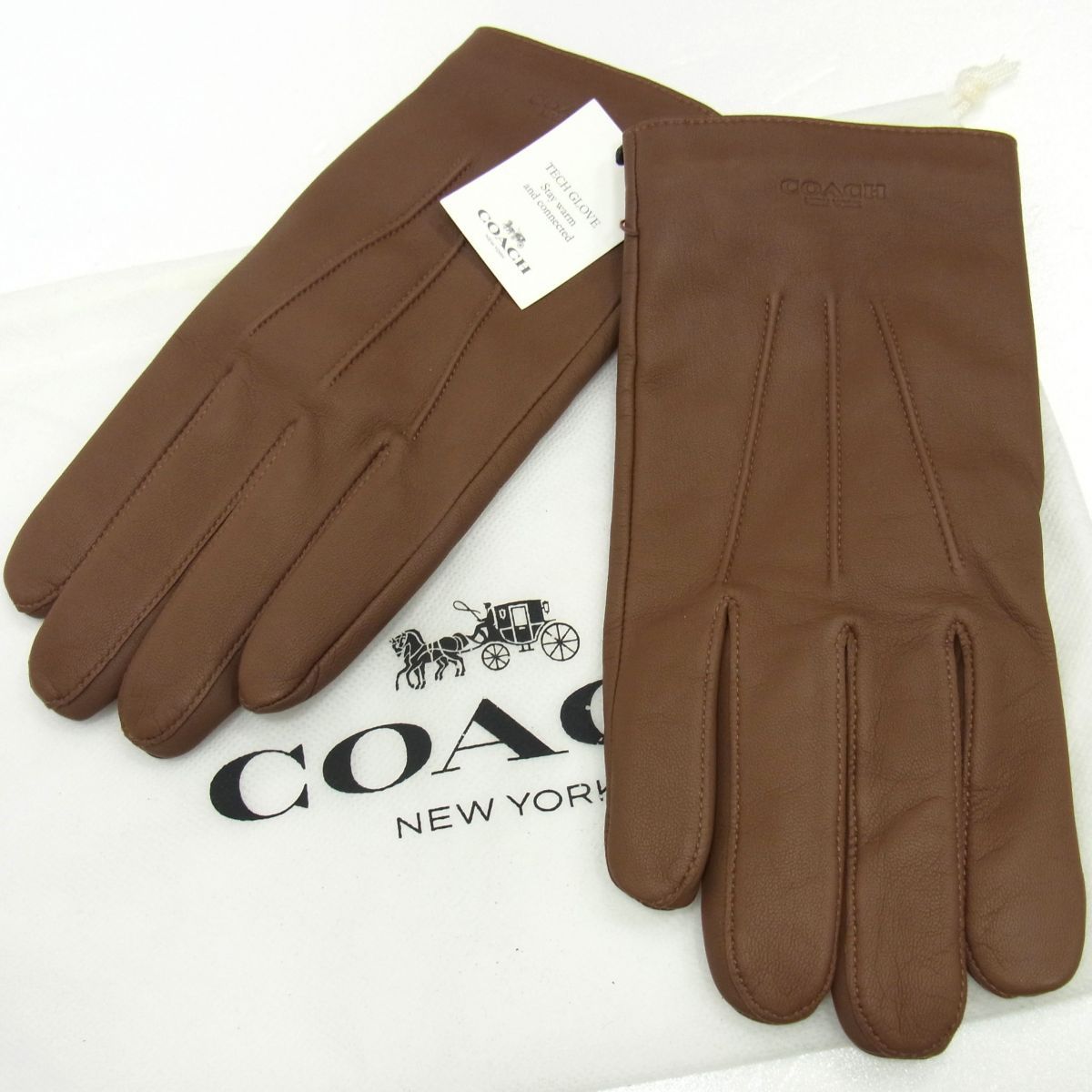COACH コーチ レザーグローブ ラムレザー 手袋 ブラウン 羊革 革手袋 裏地ウール メンズ スマホ対応