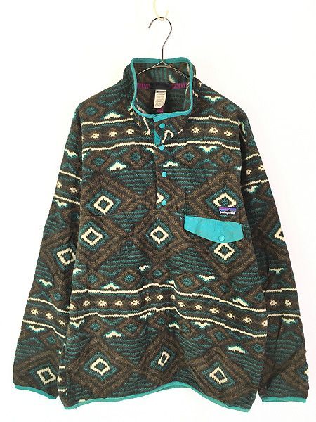 古着 13s Patagonia ネイティブ ボーダー 総柄 スナップT シンチラ フリース ジャケット M 古着 