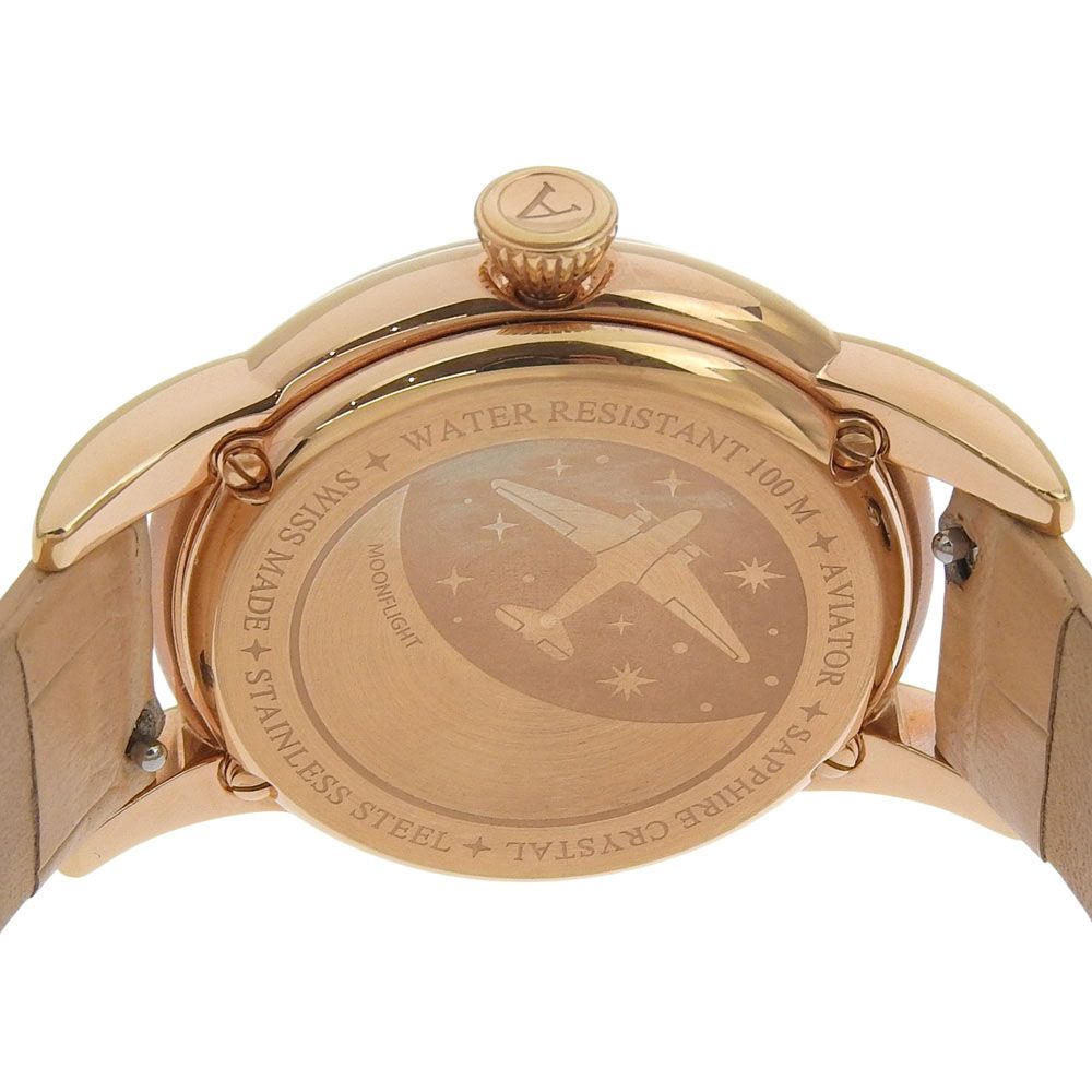  箱 保付 超 アビエイター アヴィエイター AVIATOR ムーンフライト デイト V 1 33 2 260 4 ゴールド系文字盤 GP レザー 腕時計(クォーツ) 腕時計(アナログ)