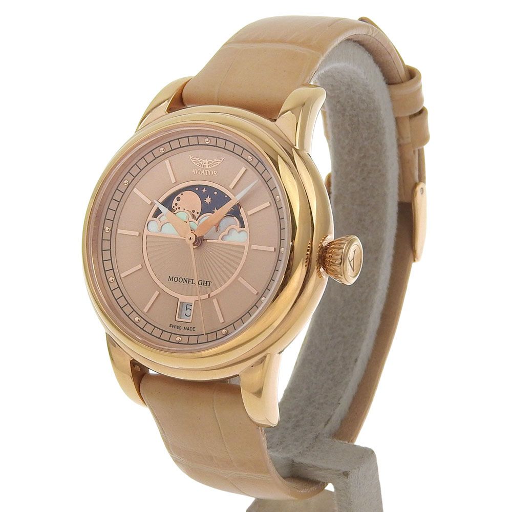 箱 保付 超 アビエイター アヴィエイター AVIATOR ムーンフライト デイト V 1 33 2 260 4 ゴールド系文字盤 GP レザー