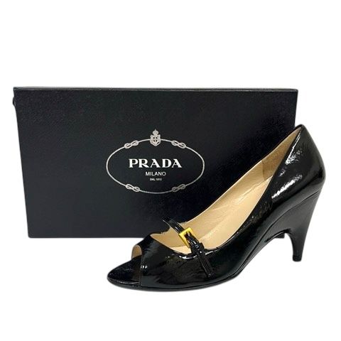 プラダ PRADA パンプス シューズ オープントゥ ベルト コーンヒール
