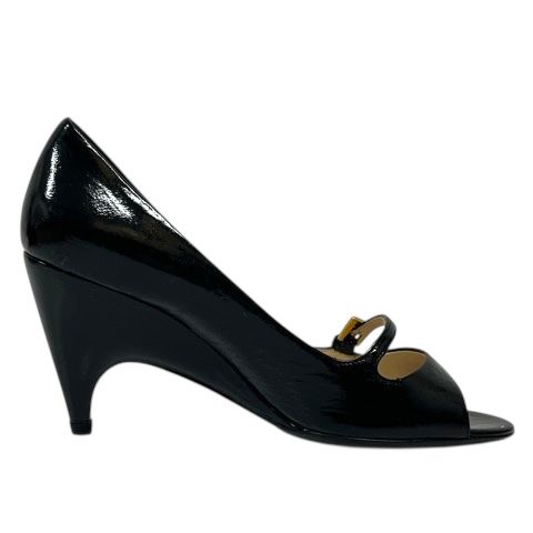 プラダ PRADA パンプス シューズ オープントゥ ベルト コーンヒール