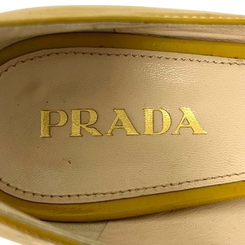 プラダ PRADA パンプス シューズ オープントゥ エナメル 34 黄 イエロー