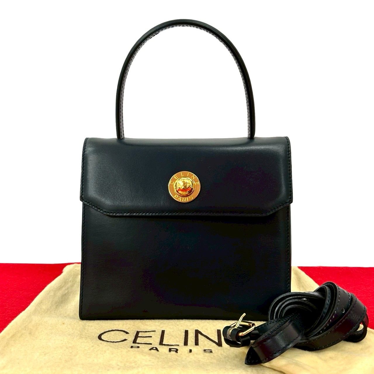 【美品】セリーヌ ヴィンテージ スターボール ゴールド ブラック サークル 極 美品 袋付 CELINE セリーヌ ヴィンテージ スターボール 金具 レザー