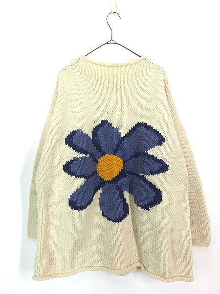 古着 80s エクアドル製 Artesanias 両面 フラワー デイジー モチーフ